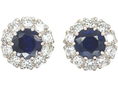 French 18ct Gold, Sapphire & Diamond Cluster Earrings