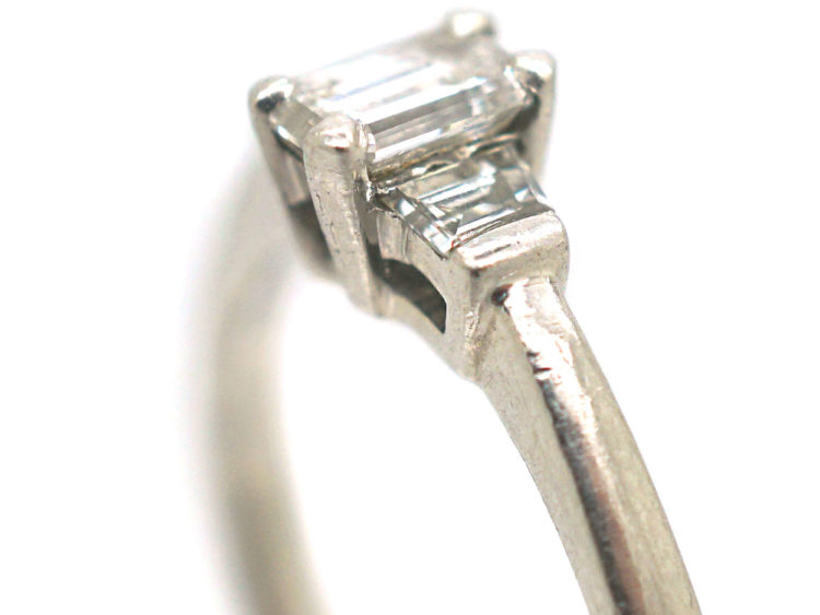 Platinum, Three Stone Baguette Diamond Ring