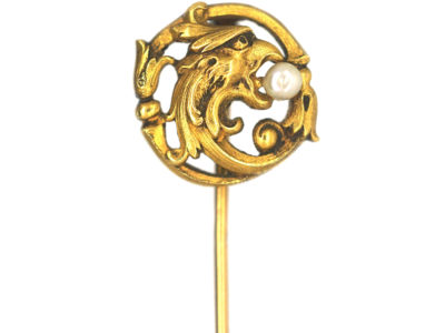 French 18ct Gold Griffin Tie Pin with a Natural Pearl in its Beak