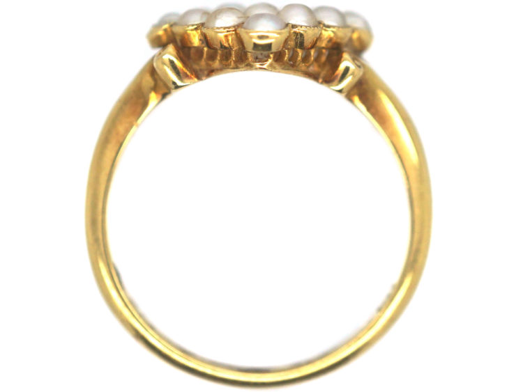Edwardian 18ct Gold Pave Set Natural Split Pearls & Sapphires Diamond Shaped Ring