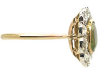Edwardian 18ct Gold & Platinum, Peridot & Rose Diamond Cluster Ring