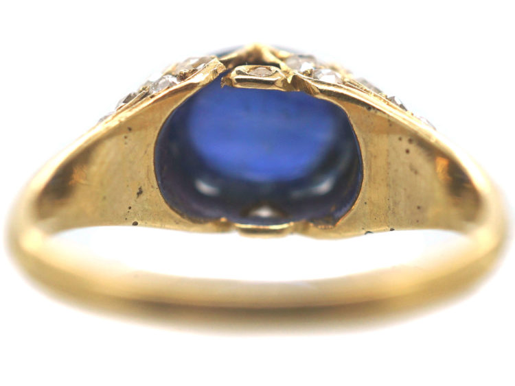 Edwardian 18ct Gold, Cabochon Sapphire & Rose Diamond Ring