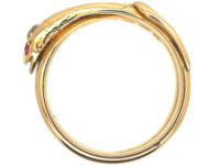 Victorian 18ct Gold Snake Ring with a Diamond Head & Ruby Eyes