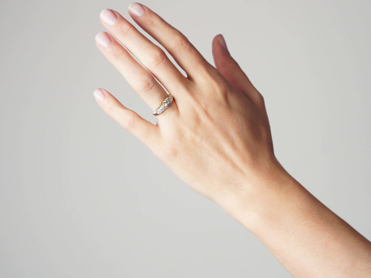 French 18ct Gold Diamond Ring with Line Pattern