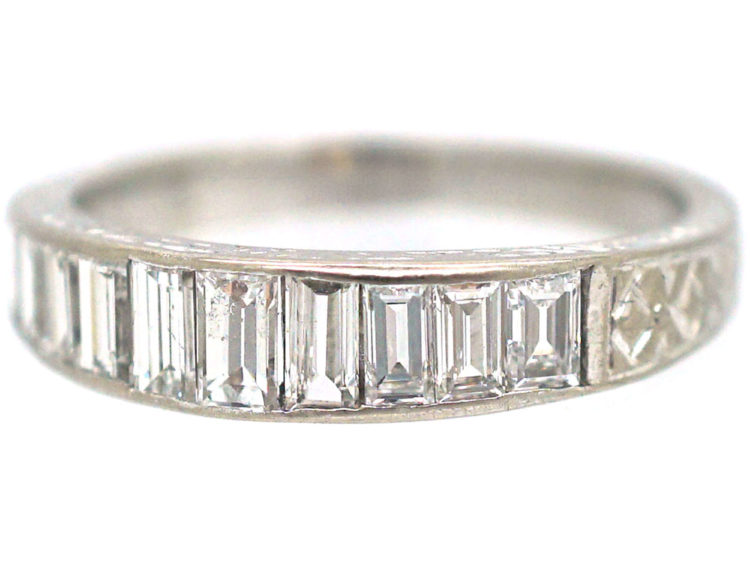 Art Deco Platinum & Baguette Diamond Half Eternity Ring