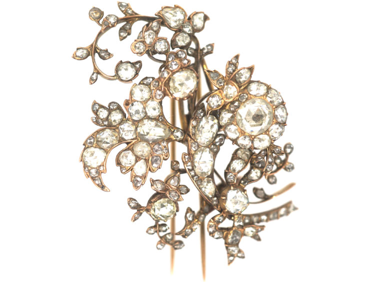 Early 19th Century 15ct Gold, Rose Diamond Large Floral Spray Brooch