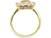 Edwardian 18ct Gold & Platinum, Peridot & Rose Diamond Cluster Ring