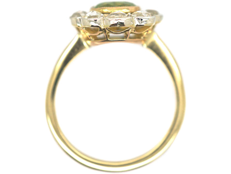 Edwardian 18ct Gold & Platinum, Peridot & Rose Diamond Cluster Ring
