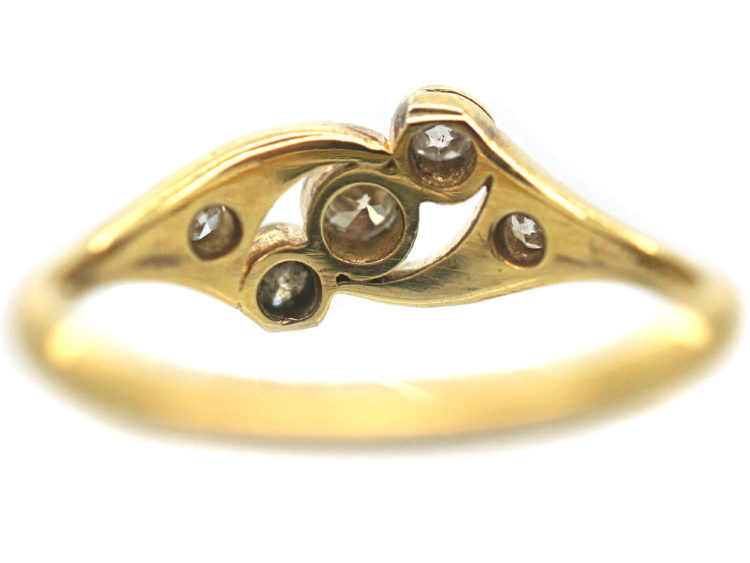 Edwardian 18ct Gold & Platinum, Three Stone Crossover Ring with Diamond Set Shoulders