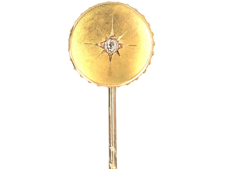 Victorian 15ct Gold & Diamond Round Tie Pin