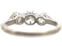 Art Deco Platinum, Three Stone Diamond Ring with Engraved Floral Shank
