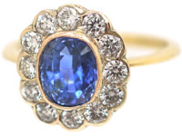 Edwardian 18ct Gold , Sapphire & Diamond Cluster Ring
