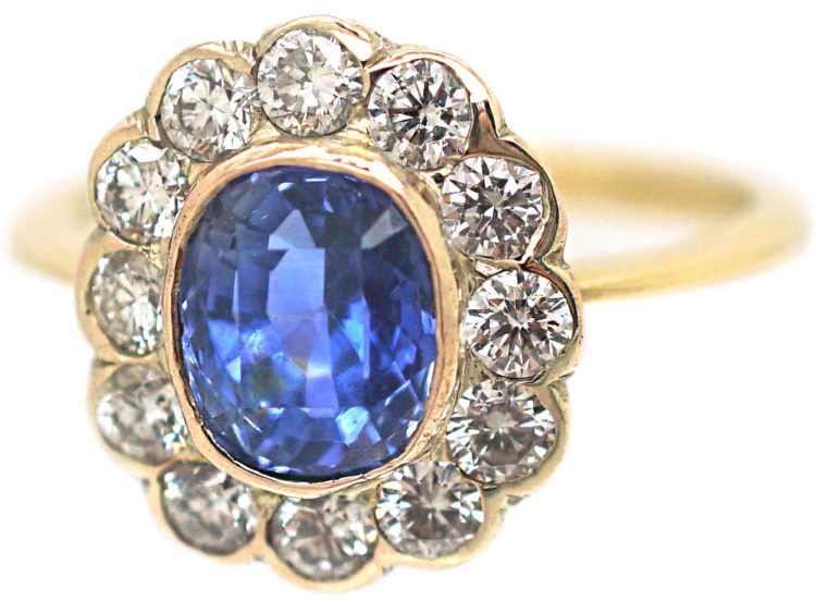Edwardian 18ct Gold , Sapphire & Diamond Cluster Ring