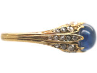 Edwardian 18ct Gold, Cabochon Sapphire & Rose Diamond Ring