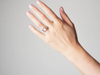 Victorian 18ct Gold Three Stone Moonstone & Diamond Carved Half Hoop Ring