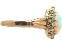 Edwardian 15ct Gold, Opal & Diamond Oval Cluster Ring