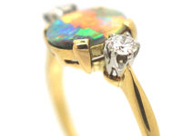 Art Deco 18ct Gold & Platinum, Diamond & Black Opal Ring