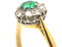 Edwardian 18ct Gold, Emerald & Diamond Cluster Ring