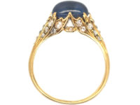 Edwardian 18ct Gold, Cabochon Sapphire & Rose Diamond Ring