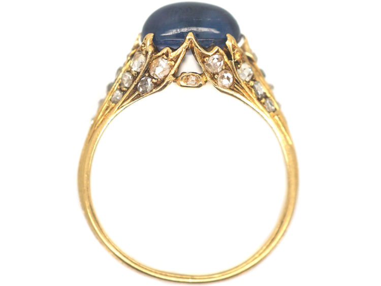 Edwardian 18ct Gold, Cabochon Sapphire & Rose Diamond Ring