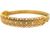 Victorian 18ct Gold Bangle set with Diamonds & Natural Split Pearls