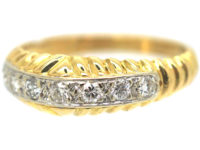 French 18ct Gold Diamond Ring with Line Pattern