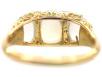 Victorian 18ct Gold Three Stone Moonstone & Diamond Carved Half Hoop Ring