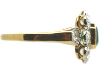 Edwardian 18ct Gold, Emerald & Diamond Cluster Ring with Diamond Set Shoulders