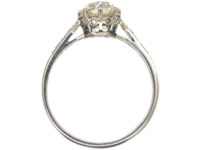 Art Deco Platinum, Diamond Solitaire Ring with Diamond Set Shoulders