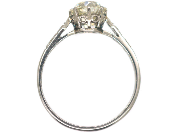 Art Deco Platinum, Diamond Solitaire Ring with Diamond Set Shoulders