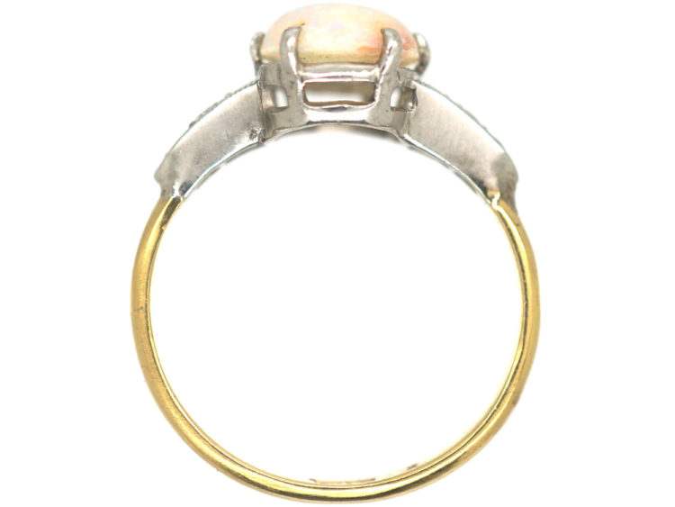Art Deco 18ct Gold & Platinum, Opal & Diamond Ring