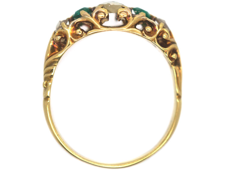 Regency 18ct Gold, Briolette Cut Diamond & Emerald Ring