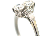 Art Deco Two Stone Diamond Ring with Baguette Diamond Shoulders