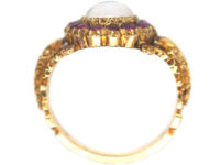 Georgian 18ct Gold Cabochon Moonstone & Ruby Ring