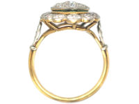 French Art Deco 18ct Gold & Platinum, Emerald & Diamond Ring with Central Diamond Cluster