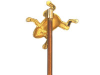 Edwardian 15ct Gold Frog Tie Pin with Green Garnet Eyes