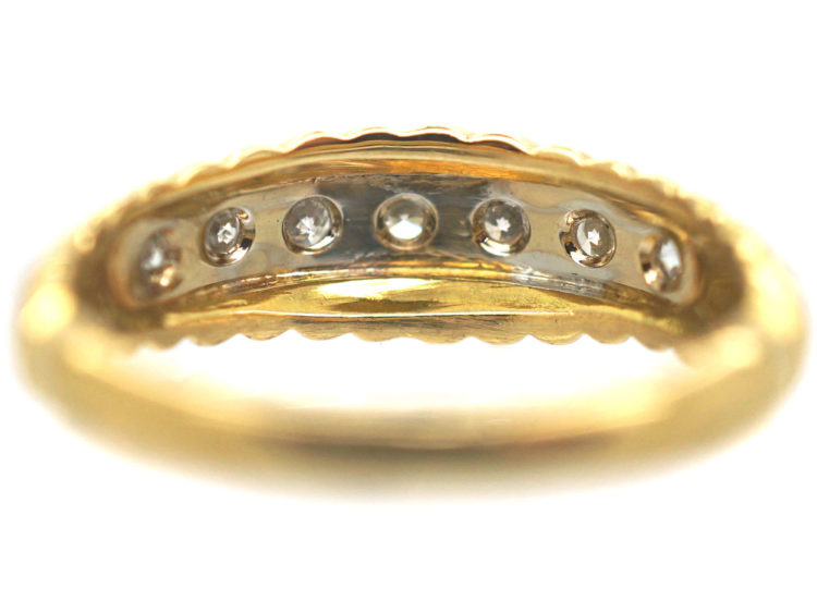 French 18ct Gold Diamond Ring with Line Pattern