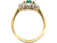 Art Deco 18ct Gold Emerald & Diamond Rectangular Cluster Ring