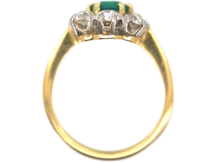 Art Deco 18ct Gold Emerald & Diamond Rectangular Cluster Ring