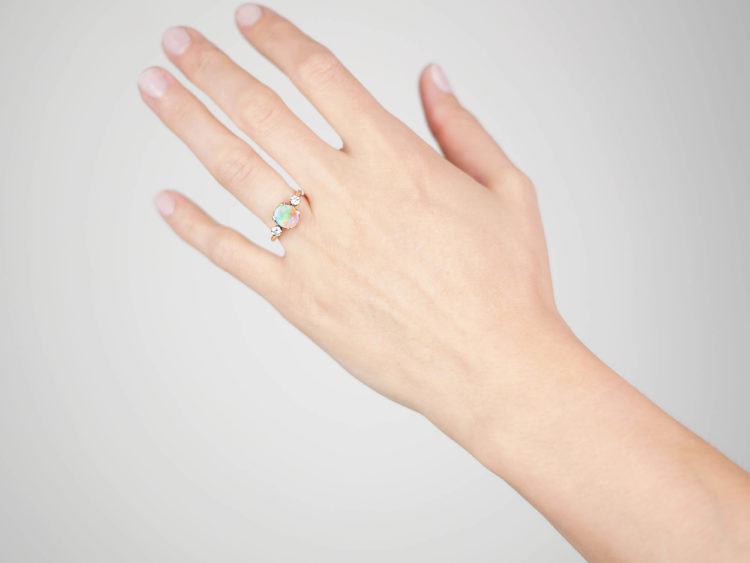 Art Deco 18ct Gold & Platinum, Diamond & Black Opal Ring
