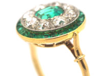 Art Deco 18ct Gold, Platinum, Emerald & Diamond Target Ring