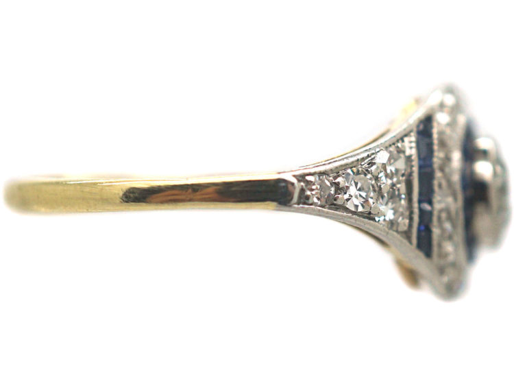 Art Deco 18ct Gold & Platinum, Sapphire & Diamond Target Ring