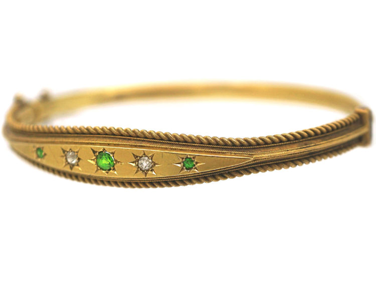 Edwardian 15ct Gold, Green Garnet & Diamond Bangle