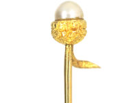 Edwardian 15ct Gold & Natural Pearl Acorn Tie Pin