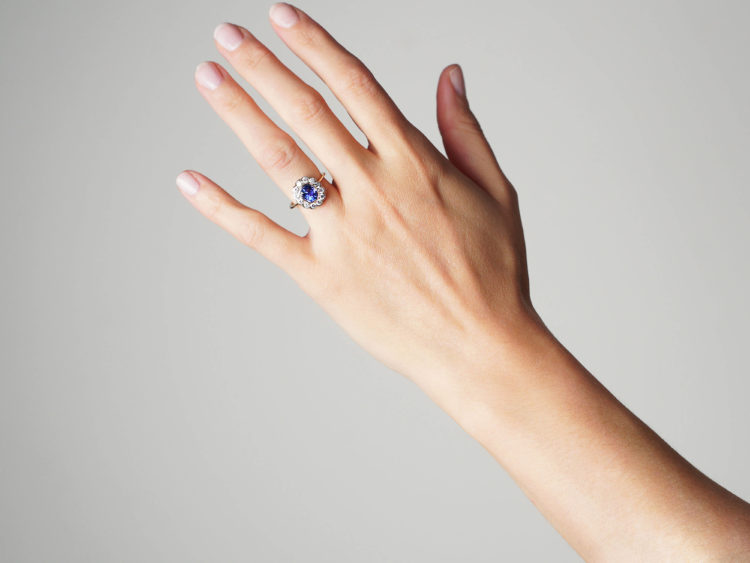 Edwardian 18ct Gold , Sapphire & Diamond Cluster Ring