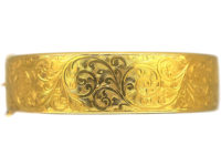 Retro 9ct Gold Bangle with Engraved Foliate Motifs