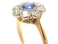 Edwardian 18ct Gold & Platinum Sapphire & Diamond Cluster Ring