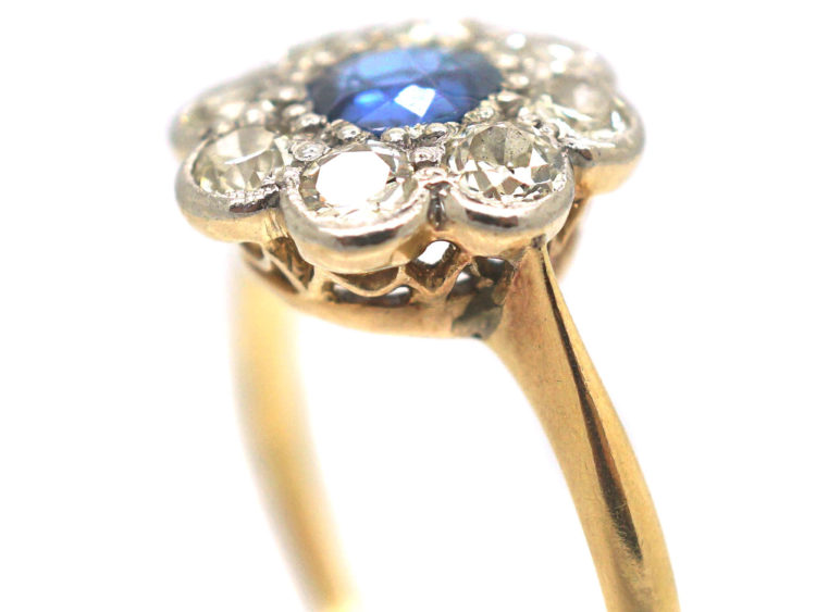 Edwardian 18ct Gold & Platinum Sapphire & Diamond Cluster Ring