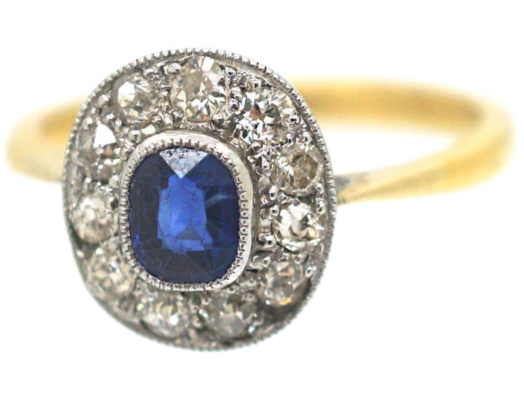Edwardian 18ct Gold & Platinum, Sapphire & Diamond Cluster Ring