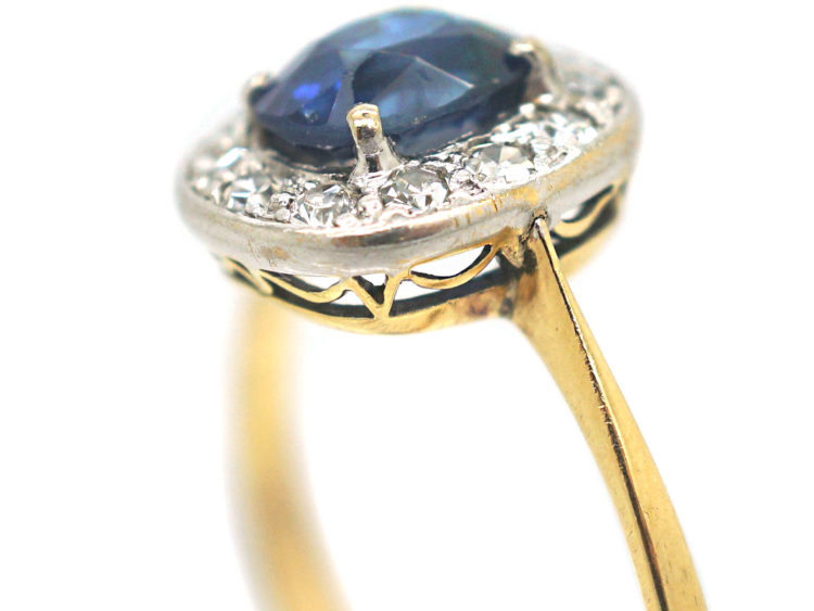 Art Deco 18ct Gold & Platinum, Sapphire & Diamond Cluster Ring